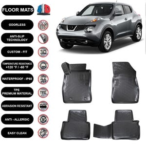 Floor Mats Liner Fits Nissan Juke (2010-2019) Waterproof 4D Molded Black 4Pcs