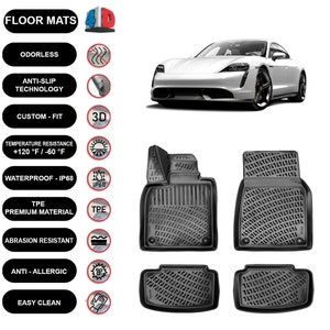Floor Mats Liner Fits Porsche Taycan (2018-2022) Waterproof 4D Molded Black 4Pcs