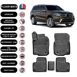 Floor Mats Liner Fits Mercedes-Benz GLS Class X166 (2013-2019)  Waterproof 4D Molded Black 4Pcs