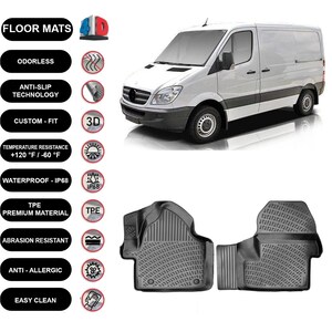 Floor Mats Liner Fits Mercedes-Benz Sprinter (2006-2018) Waterproof 4D Molded Black 2Pcs