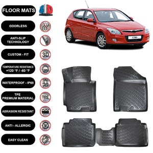 Floor Mats Liner Fits Hyundai i30 (2007-2011) Waterproof 4D Molded Black 4Pcs