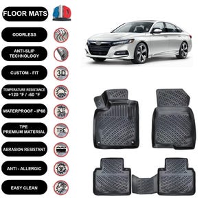 Floor Mats Liner Fits Honda Accord (2018-2024) Waterproof 4D Molded Black 4Pcs