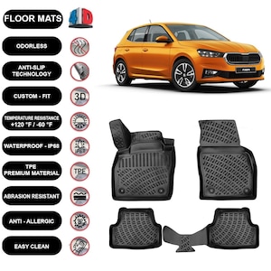 Floor Mats Liner Fits Skoda Fabia (2022-2024) Waterproof 4D Molded Black 4Pcs