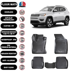 Floor Mats Liner Fits Jeep Compass (2017-2023) Waterproof 4D Molded Black 4Pcs