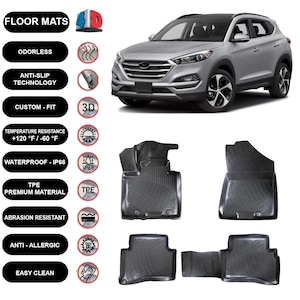 Floor Mats Liner Fits Hyundai Tucson (2015-2020) Waterproof 4D Molded Black 4Pcs