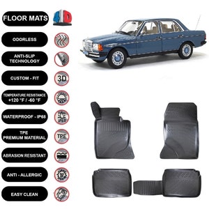 Floor Mats Liner Fits Mercedes-Benz E-Class W123 (1976-1986 Waterproof 4D Molded Black 4Pcs