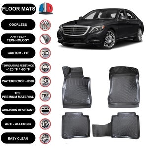 Floor Mats Liner Fits Mercedes-Benz S-Class W222 (2014-2020) Waterproof 4D Molded Black 4Pcs