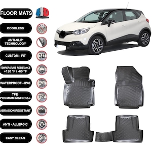 Floor Mats Liner Fits Renault Captur (2013-2019) Waterproof 4D Molded Black 4Pcs
