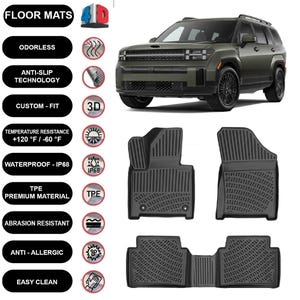 Floor Mats Liner Fits Hyundai Santafe Hybrid (2024-2025) Waterproof 4D Molded Black 4Pcs