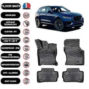 Bodenmatten Liner passend für Jaguar F-Pace (2016-2022) All Weather Wasserdicht 4D Moulded Schwarz 4Stk