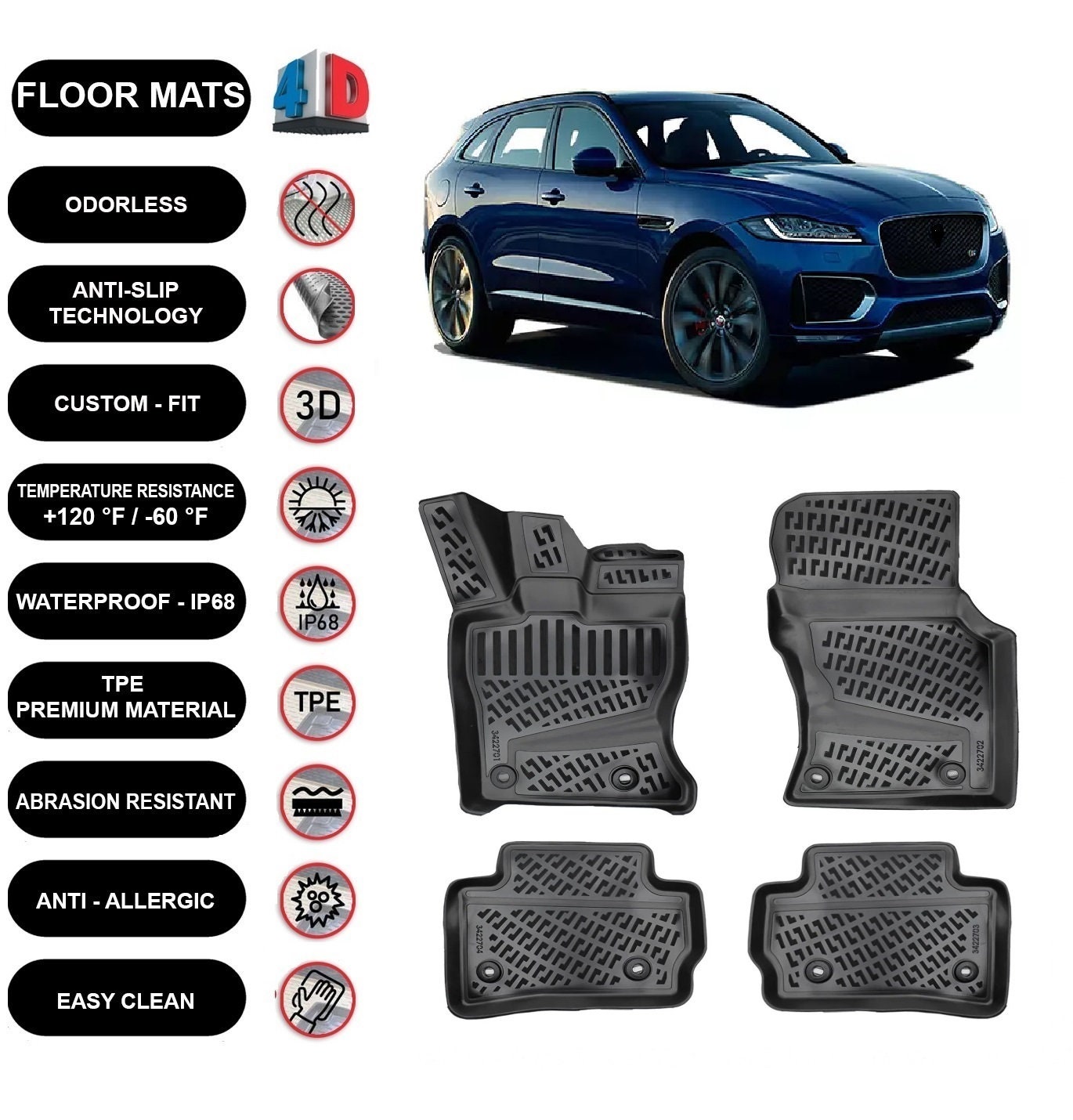 Floor Mats Liner Fits Jaguar F pace 2016 2022 All Wheather Waterproof 4D Molded Black 4pcs Etsy