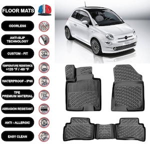 Floor Mats for Fiat 500 2008-2019 Red / Blue / Gray / Beige / Black  Tailored Carpets Autowin Premium Brand 