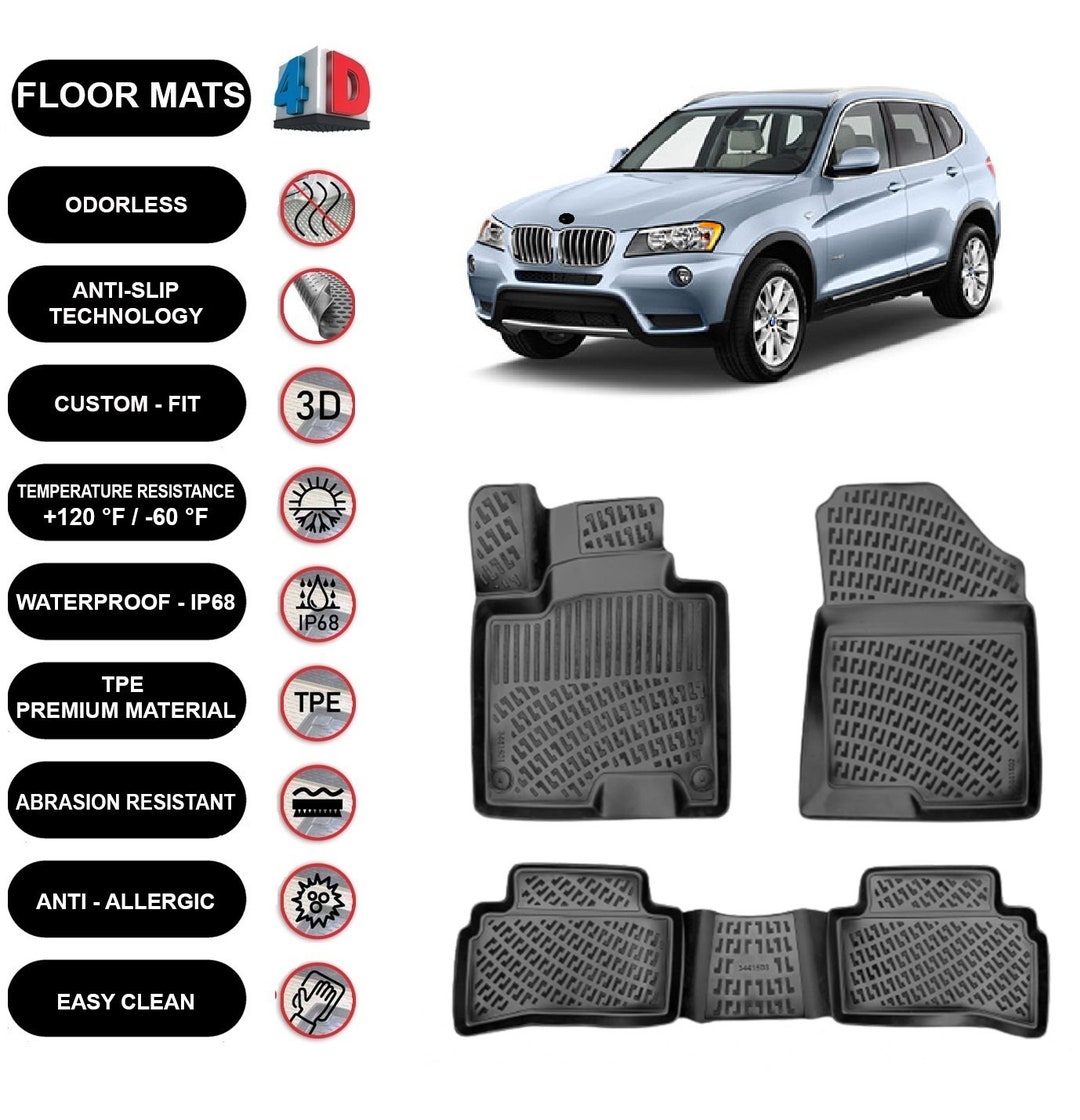 Floor Mats Liner Fits Bmw X3 F25 20112017 Waterproof 4D Molded Black 4pcs Etsy