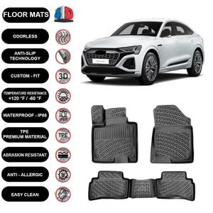 Floor Mats Liner Fits Audi Q8 E-Tron Sportback (2024-2025) Waterproof 4D Molded Black 4Pcs