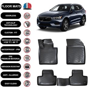 Floor Mats Liner Fits Volvo XC60 (2018-2023) Waterproof 4D Molded Black 4Pcs