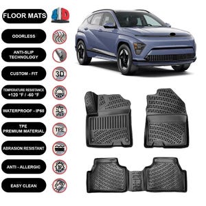 Floor Mats Liner Fits Hyundai Kona Electric (2024-Up)  Waterproof 4D Molded Black 4Pcs