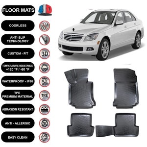 Floor Mats Liner Fits Mercedes-Benz C-Class W204 (2008-2013) Waterproof 4D Molded Black 4Pcs