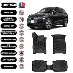 Floor Mats Liner Fits Audi Q8 E-Tron (2024-2025) Waterproof 4D Molded Black 4Pcs
