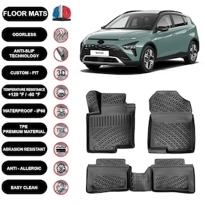 Floor Mats Liner Fits Hyundai Bayon (2021-2024) Waterproof 4D Molded Black 4Pcs