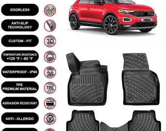 Floor Mats Liner Fits Volkswagen T-Roc (2017-2025) Waterproof 4D Molded Black 4Pcs