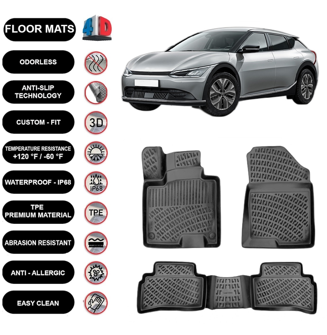 Floor Mats Liner Fits Kia EV6 20222023 Waterproof 4D Molded Black 4pcs