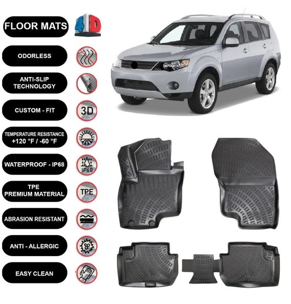 J&J AUTOMOTIVE | 3D Tappeti Tappetini Per Auto In TPE Gomma Premium Su Misura Per Outlander 2007-2012, Bordo di 4cm, Nero, Inodore, Set 4 Pz