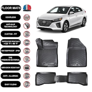 Floor Mats Liner Fits Hyundai ioniq (2017-2021) Waterproof 4D Molded Black 4Pcs