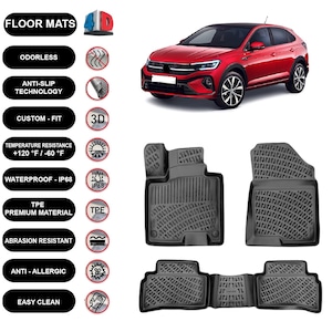 Floor Mats Liner Fits Volkswagen Taigo (2020-2024) Waterproof 4D Molded Black 4Pcs