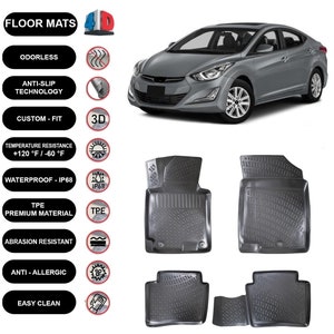 Floor Mats Liner Fits Hyundai Elantra (2010-2015) Waterproof 4D Molded Black 4Pcs