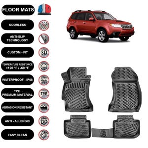 Floor Mats Liner Fits Subaru Forester (2007-2012) Waterproof 4D Molded Black 4Pcs
