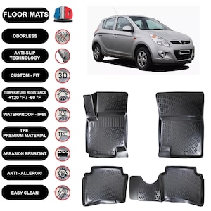 Floor Mats Liner Fits Hyundai i20 (2008-2014) Waterproof 4D Molded Black 4Pcs