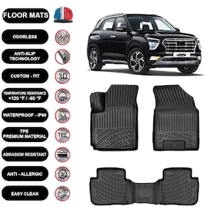Floor Mats Liner Fits Hyundai Creta (2019-2023) Waterproof 3D Molded Black 4Pcs