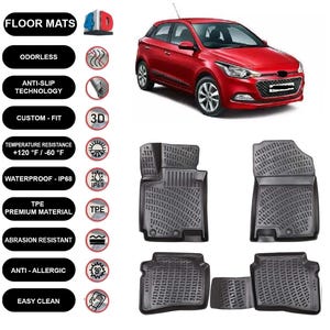 Floor Mats Liner Fits Hyundai i20 (2015-2019) Waterproof 4D Molded Black 4Pcs