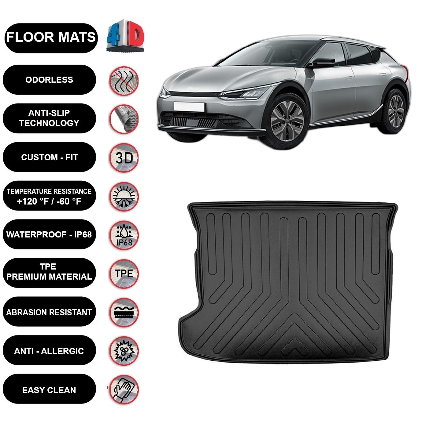 Cargo Liner Rear Trunk Floor Mat For Kia EV6 2022-2024 3D Boot