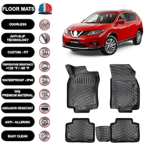 Floor Mats Liner Fits Nissan X-Trail / Rogue (2014-2020) Waterproof 4D Molded Black 4Pcs