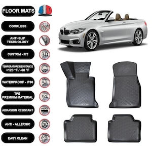 Floor Mats Liner Fits Bmw 4 Cabrio F33 (2013-2020) Waterproof 4D Molded Black 4Pcs