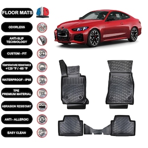 Doublure de tapis de sol pour BMW Série 4 Coupé G22 (2020-2025) Étanche 4D moulé noir 4 pièces
