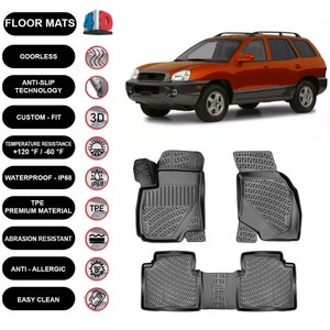 Floor Mats Liner For Hyundai Santa Fe (2001-2005) Waterproof 3D Molded Black 4Pcs