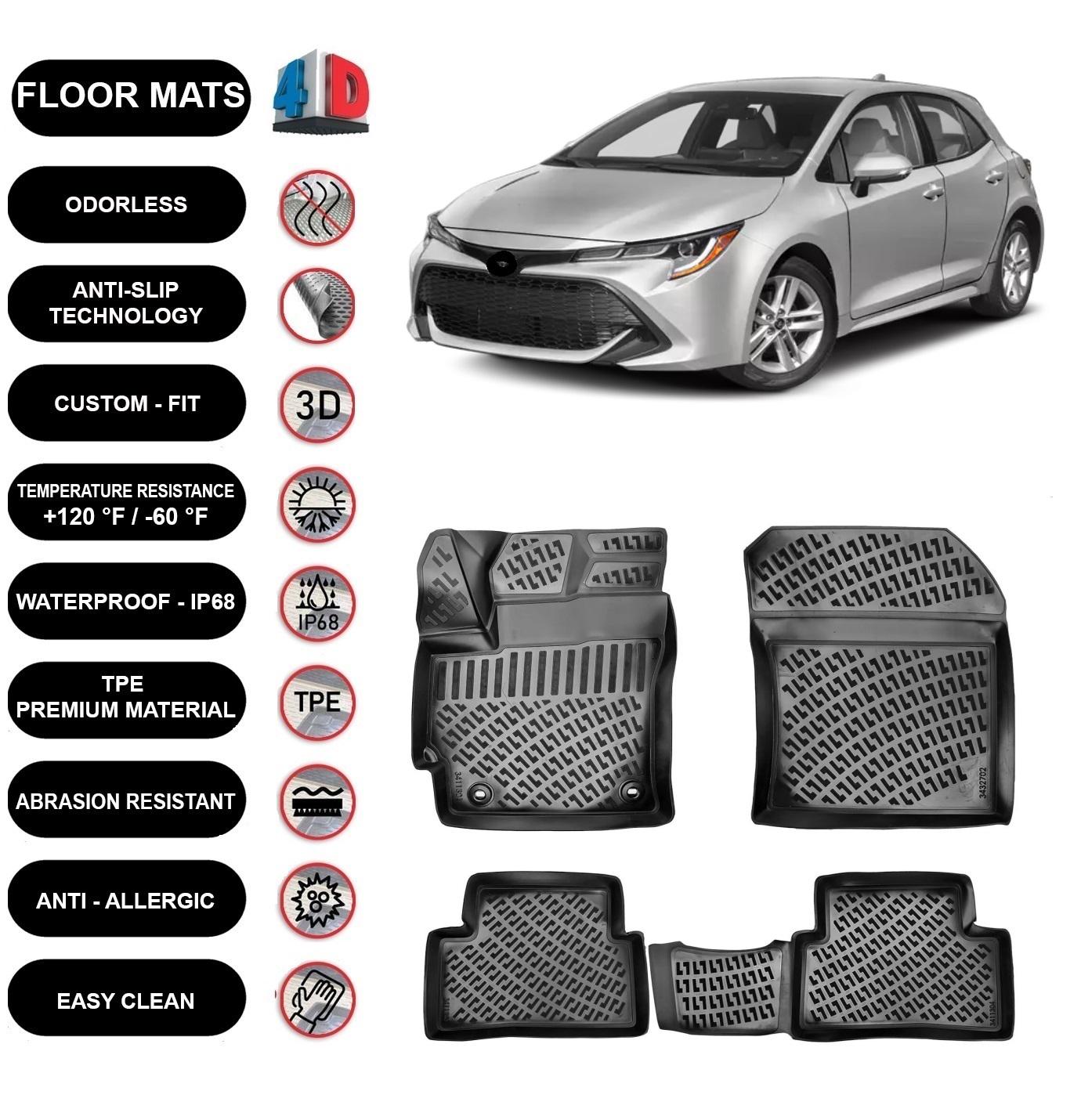 Juego De 4 Alfombrillas De Goma TPE Para Toyota Corolla 12 (2019-) – AD Tuning, Negras, Todo Tiempo