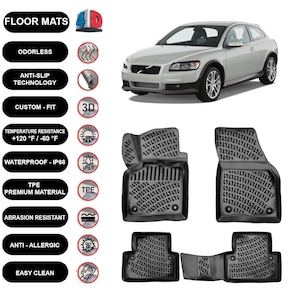 Floor Mats Liner Fits Volvo C30 (2006-2013) Waterproof 4D Molded Black 4Pcs