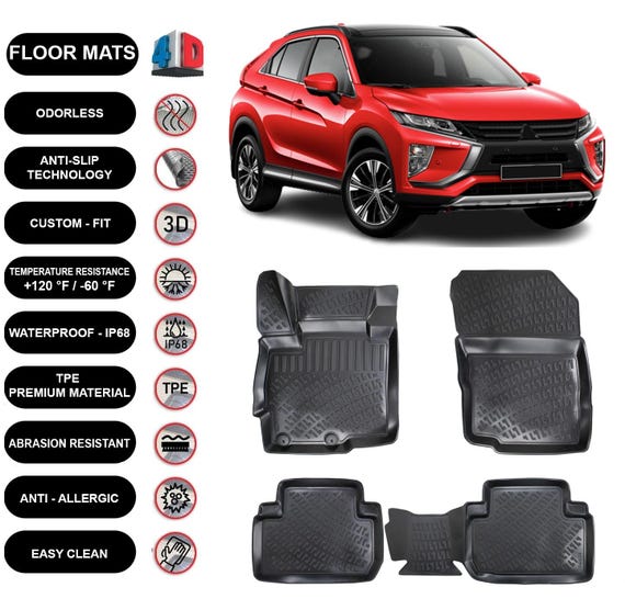 Floor Mats Liner Fits Mitsubishi Eclipse Cross 2018 2024 Waterproof 4D Molded Black 4pcs Etsy