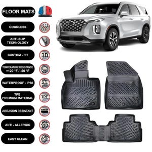 Floor Mats Liner Fits Hyundai Palisade 5 Seats (2020-2024)  Waterproof 4D Molded Black 4Pcs