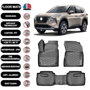 Floor Mats Liner Fits Nissan X-Trail E-Power (2022-2025) Waterproof 4D Molded Black 4Pcs