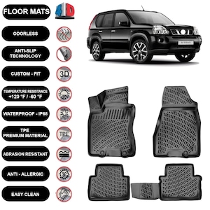 Floor Mats Liner Fits Nissan X-Trail (2007-2013) Waterproof 4D Molded Black 4Pcs