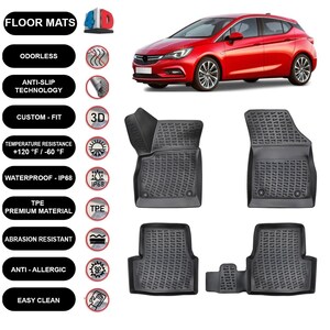 Floor Mats Liner Fits Opel Astra K (2015-2021) Waterproof 4D Molded Black 4Pcs