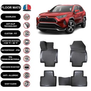 Floor Mats Liner Fits Toyota Rav4 (2019-2024) Waterproof 4D Molded Black 4Pcs