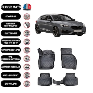 Floor Mats Liner Fits Seat Cupra Leon (2023-) Waterproof 4D Molded Black 4Pcs