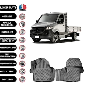 Floor Mats Liner Fits Mercedes-Benz Sprinter Pickup Truck (2019-2023) Waterproof 4D Molded Black 2Pcs