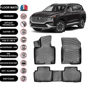 Floor Mats Liner Fits Hyundai Santa Fe Hybrid (2020-2023) Waterproof 4D Molded Black 4Pcs