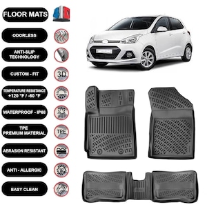 Floor Mats Liner Fits Hyundai i10 (2013-2018) Waterproof 4D Molded Black 4Pcs